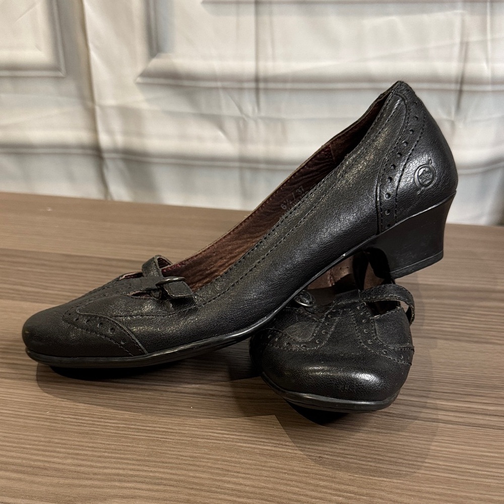 Born Black Leather Loafers with Buckle Detail